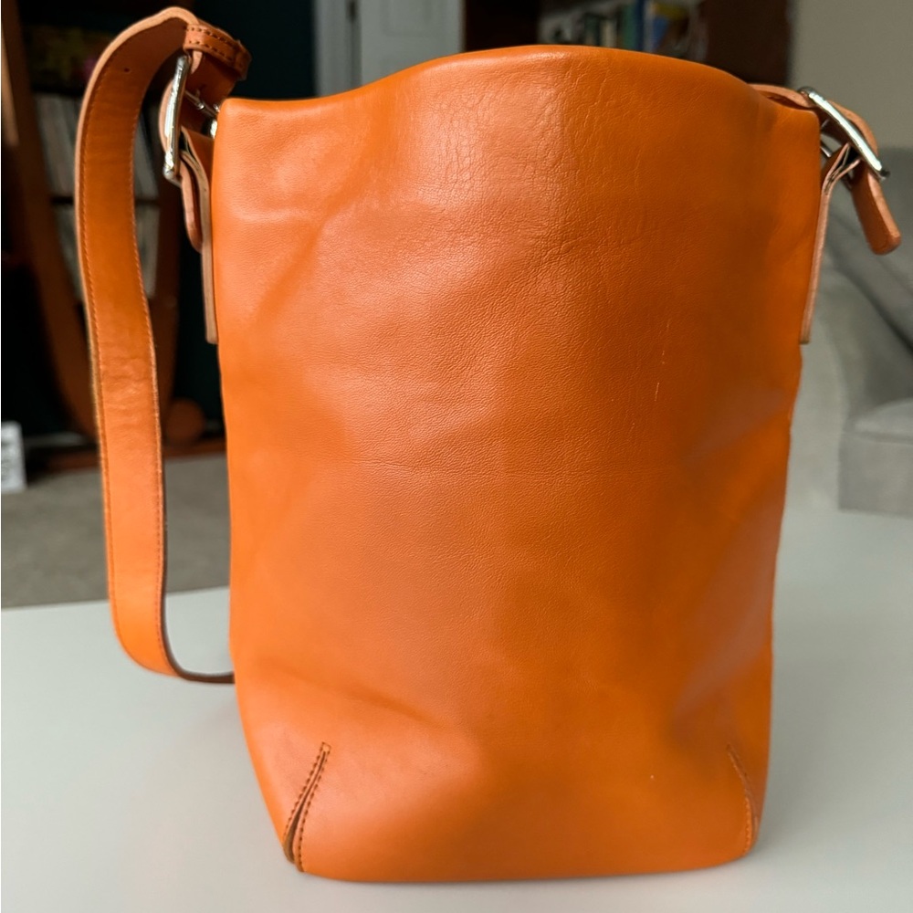 Orange Leather Bucket Bag